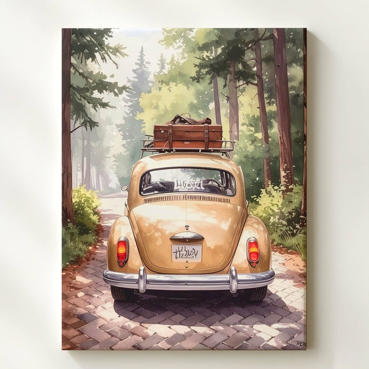 Vintage Volkswagen Beetle “Hubert” Canvas – Whimsical Travel Adventure Art - Gifitto