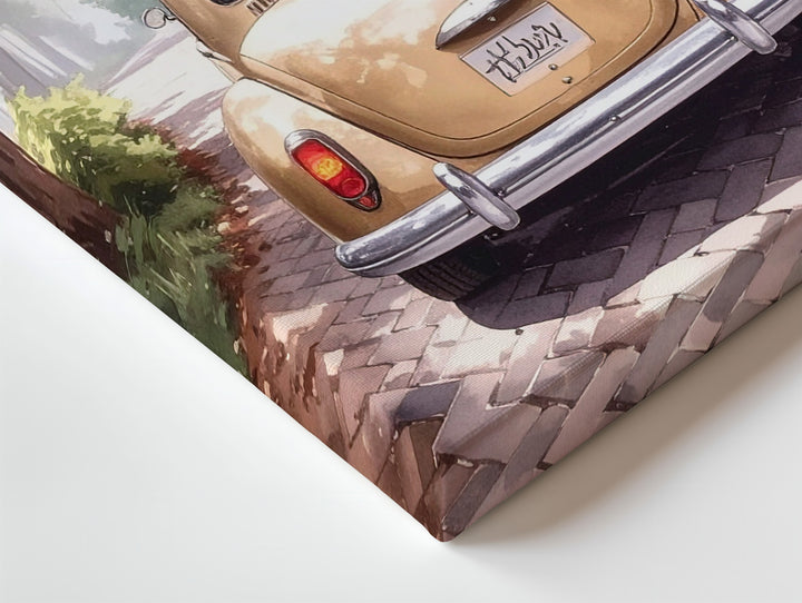 Vintage Volkswagen Beetle “Hubert” Canvas – Whimsical Travel Adventure Art - Gifitto