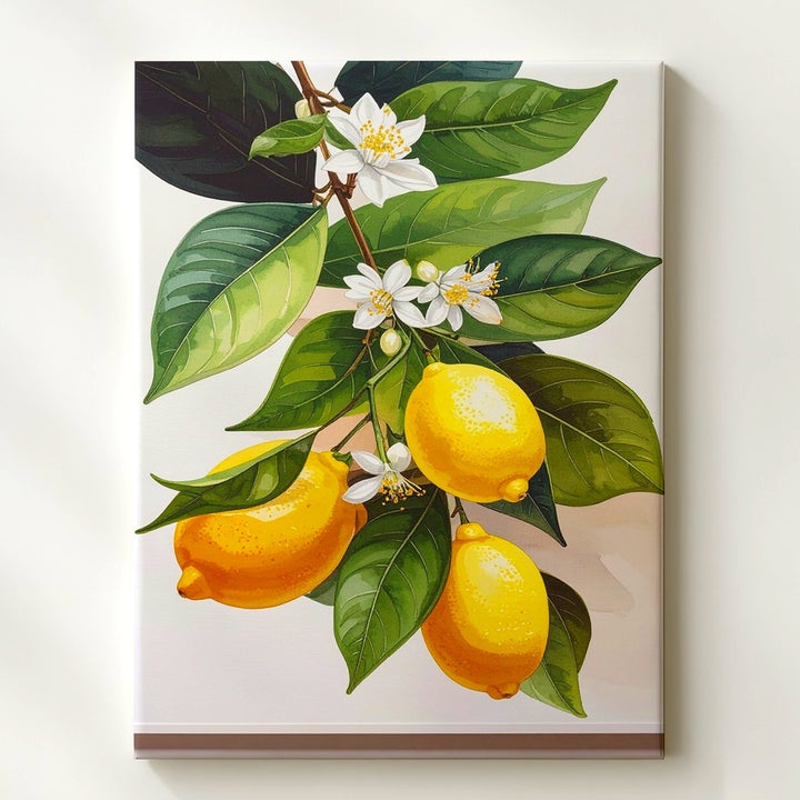 Watercolor Lemon Branch Canvas – Botanical Illustration with Citrus Blossoms - Gifitto