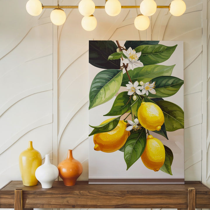 Watercolor Lemon Branch Canvas – Botanical Illustration with Citrus Blossoms - Gifitto