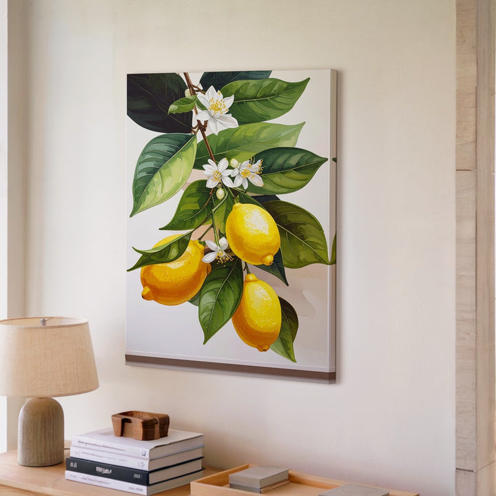 Watercolor Lemon Branch Canvas – Botanical Illustration with Citrus Blossoms - Gifitto
