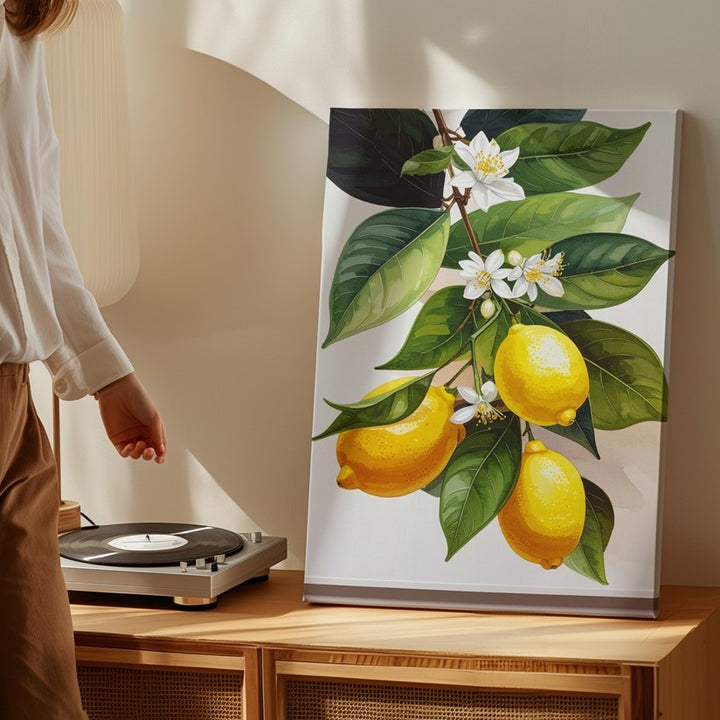 Watercolor Lemon Branch Canvas – Botanical Illustration with Citrus Blossoms - Gifitto