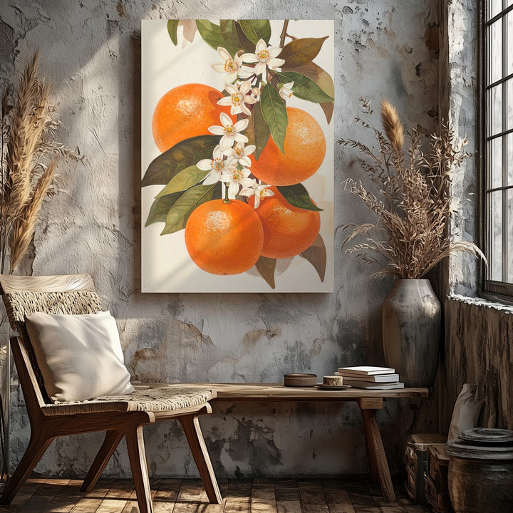 Botanical Orange Cluster Canvas – Lifelike Illustration with Citrus Blossoms - Gifitto