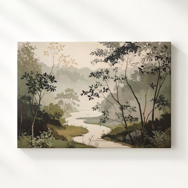 Zen Pathway Canvas – Minimalist Japanese Ink Forest in Misty Serenity - Gifitto