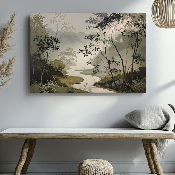 Zen Pathway Canvas – Minimalist Japanese Ink Forest in Misty Serenity - Gifitto