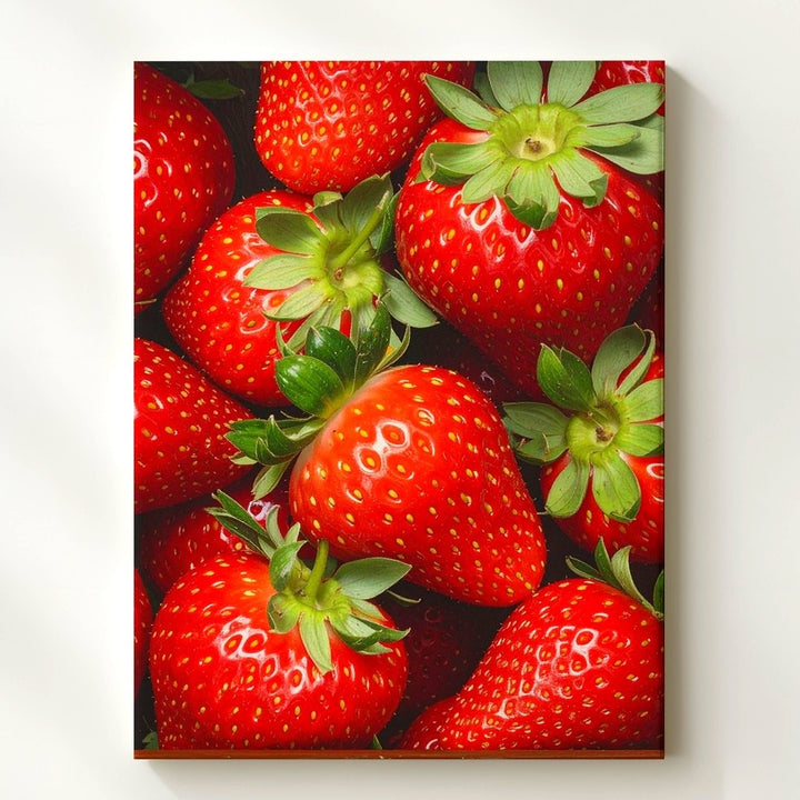Close-Up Strawberry Photography Canvas – Vivid Red Berries with Green Tops - Gifitto