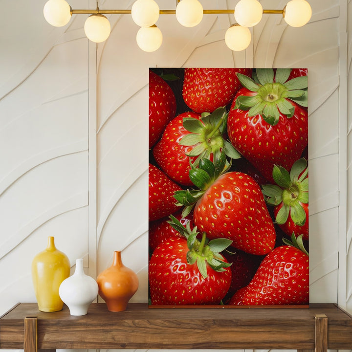 Close-Up Strawberry Photography Canvas – Vivid Red Berries with Green Tops - Gifitto