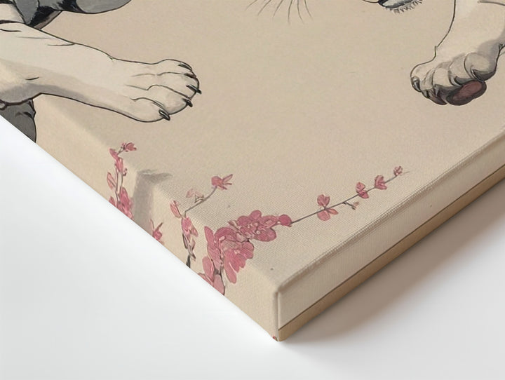 Twin White Tigers Canvas – Japanese-Inspired Dynamic Ink Illustration - Gifitto