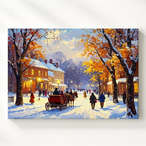Horse-Drawn Sleigh Ride Canvas – Nostalgic Winter Town Wall Art - Gifitto
