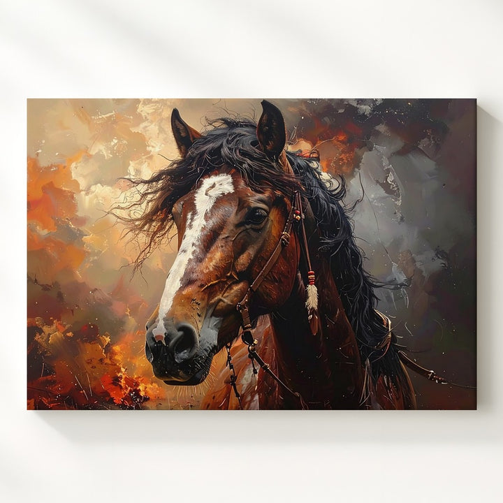Warrior Spirit Horse Canvas – Native-Inspired Windblown Portrait Art - Gifitto
