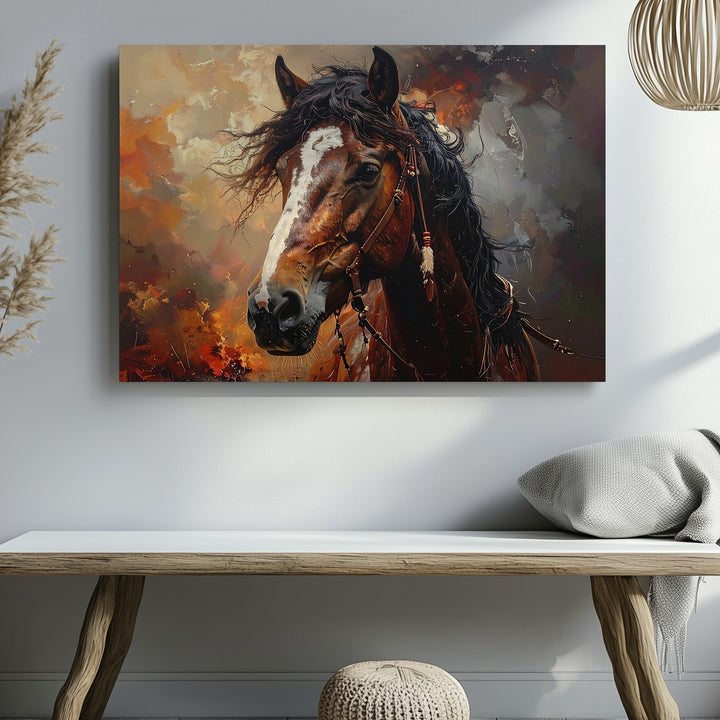 Warrior Spirit Horse Canvas – Native-Inspired Windblown Portrait Art - Gifitto