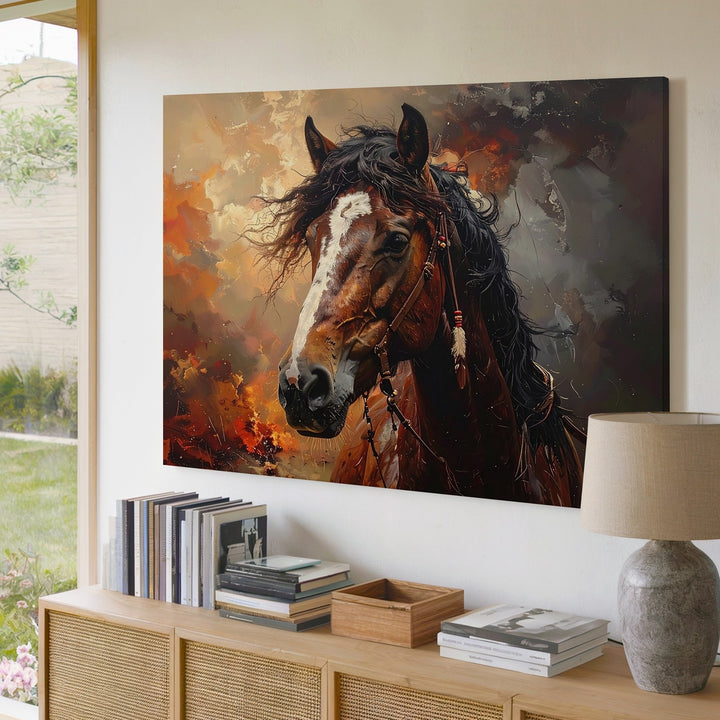 Warrior Spirit Horse Canvas – Native-Inspired Windblown Portrait Art - Gifitto