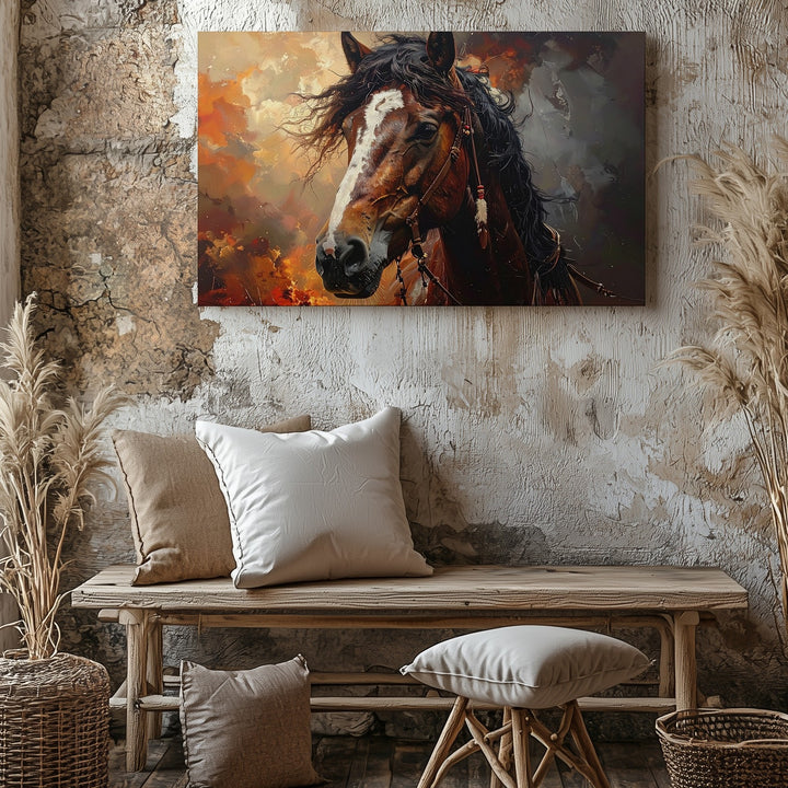 Warrior Spirit Horse Canvas – Native-Inspired Windblown Portrait Art - Gifitto