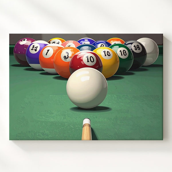 Billiards Break Canvas – Vibrant Pool Table Wall Art with Cue Ball Focus - Gifitto