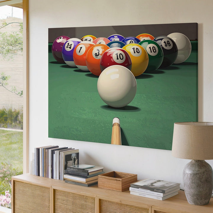 Billiards Break Canvas – Vibrant Pool Table Wall Art with Cue Ball Focus - Gifitto