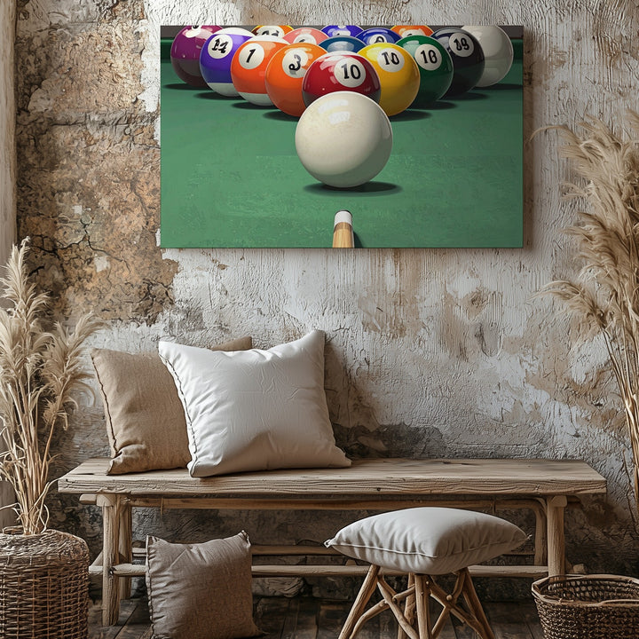 Billiards Break Canvas – Vibrant Pool Table Wall Art with Cue Ball Focus - Gifitto
