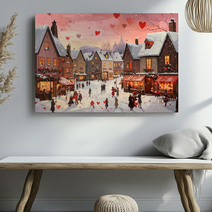 Romantic Winter Village Canvas – Cozy Love-Themed Holiday Scene - Gifitto