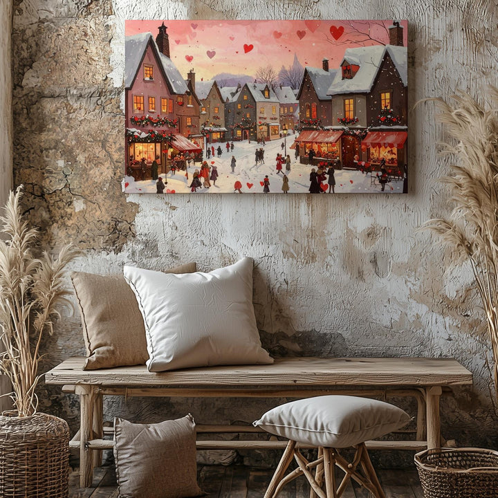 Romantic Winter Village Canvas – Cozy Love-Themed Holiday Scene - Gifitto