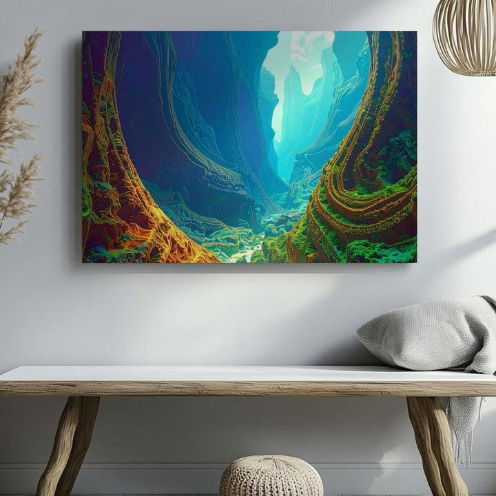 Fractal Canyon Landscape Canvas – Vivid Alien World with Dynamic Patterns - Gifitto
