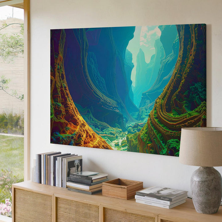 Fractal Canyon Landscape Canvas – Vivid Alien World with Dynamic Patterns - Gifitto
