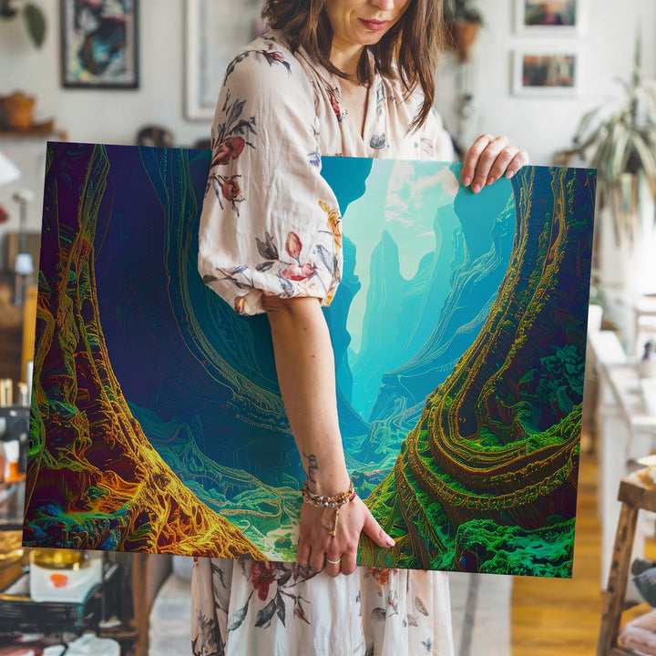Fractal Canyon Landscape Canvas – Vivid Alien World with Dynamic Patterns - Gifitto