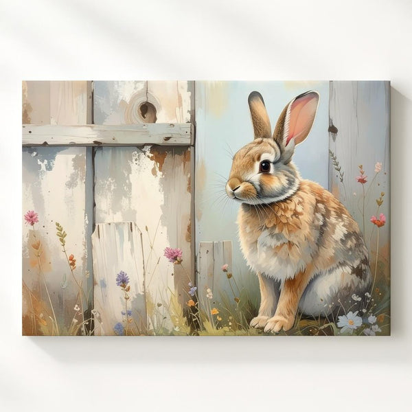 Pastoral Rabbit & Flower Canvas – Serene Nature Wall Art - Gifitto