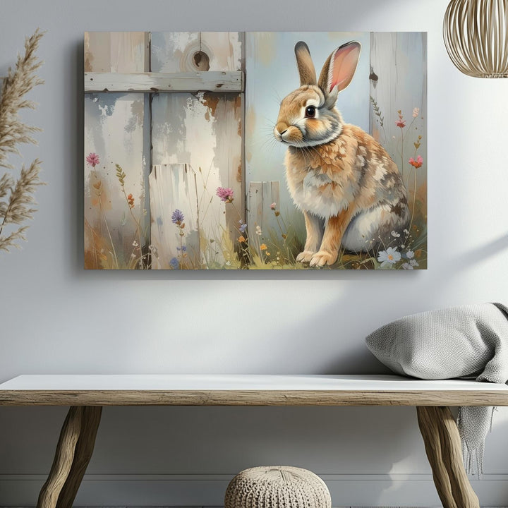 Pastoral Rabbit & Flower Canvas – Serene Nature Wall Art - Gifitto