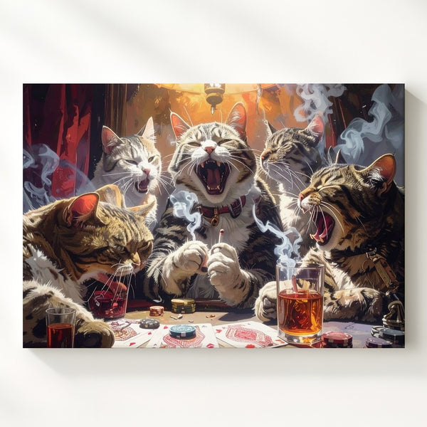 Poker Night with Cats Canvas – Hyper-Realistic Feline Poker Game Art - Gifitto