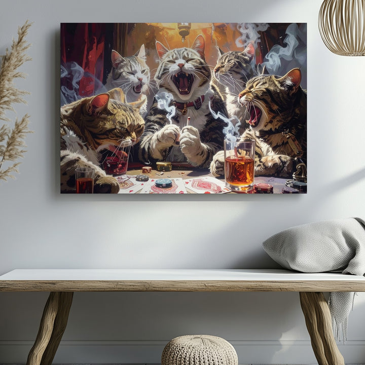 Poker Night with Cats Canvas – Hyper-Realistic Feline Poker Game Art - Gifitto