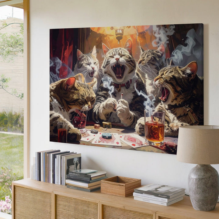 Poker Night with Cats Canvas – Hyper-Realistic Feline Poker Game Art - Gifitto
