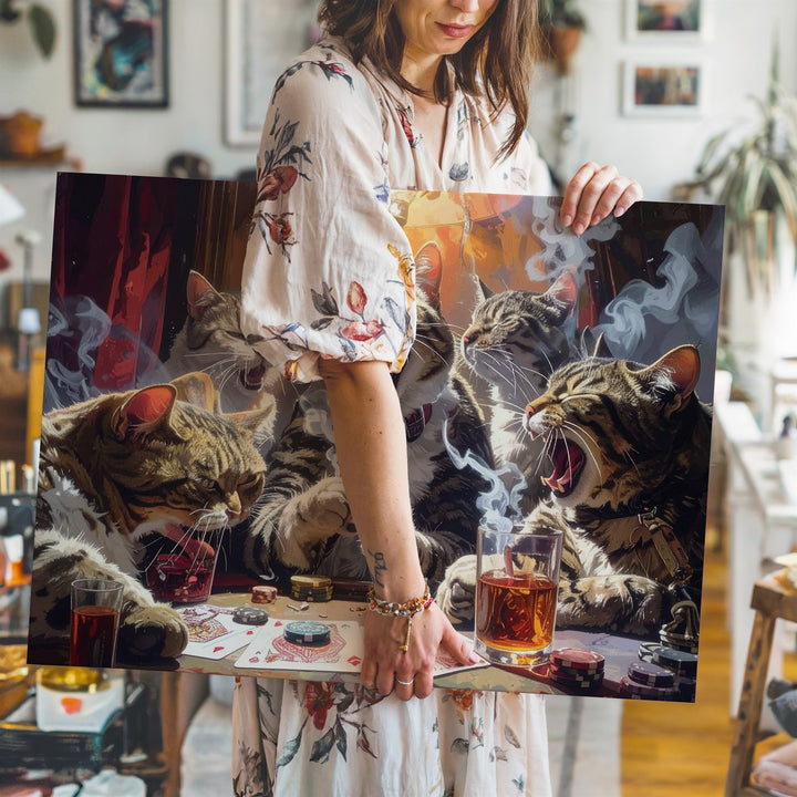 Poker Night with Cats Canvas – Hyper-Realistic Feline Poker Game Art - Gifitto