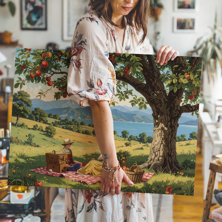 Vintage Apple Tree Picnic Canvas – Pastoral Countryside Storybook Art - Gifitto