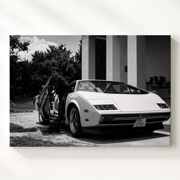 Black & White Lamborghini Countach Canvas – Iconic 80s Supercar with Open Scissor Doors - Gifitto