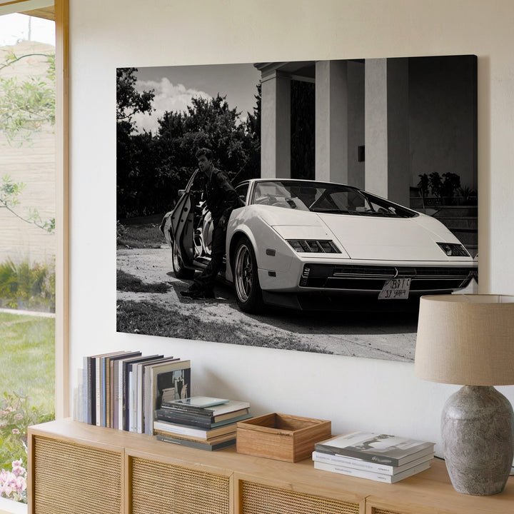 Black & White Lamborghini Countach Canvas – Iconic 80s Supercar with Open Scissor Doors - Gifitto