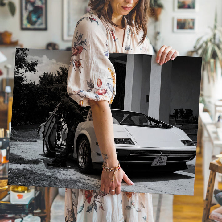 Black & White Lamborghini Countach Canvas – Iconic 80s Supercar with Open Scissor Doors - Gifitto