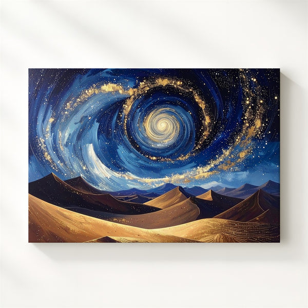Desert Star Whirl Canvas – Cosmic Van Gogh-Style Galaxy Over Sand Dunes - Gifitto