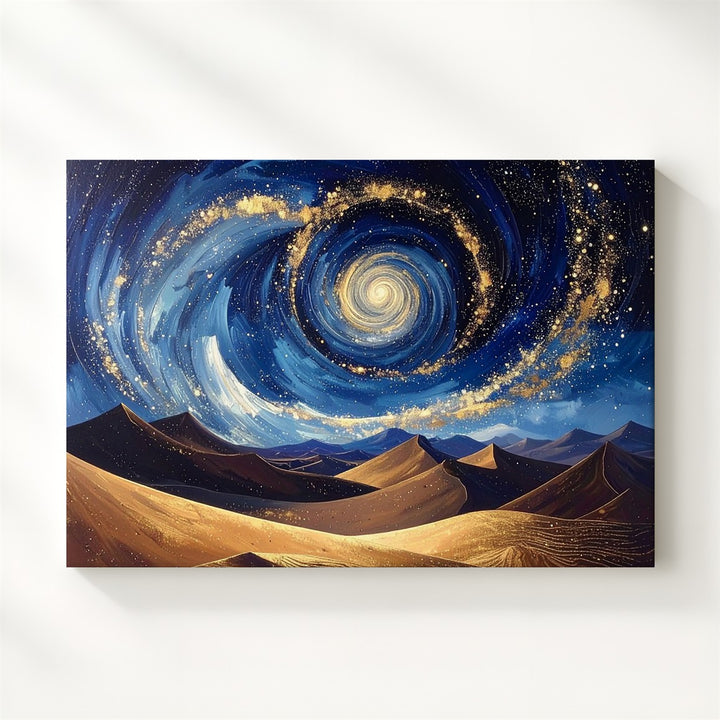Desert Star Whirl Canvas – Cosmic Van Gogh-Style Galaxy Over Sand Dunes - Gifitto