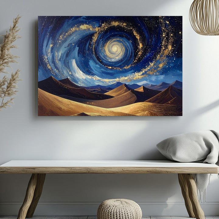 Desert Star Whirl Canvas – Cosmic Van Gogh-Style Galaxy Over Sand Dunes - Gifitto