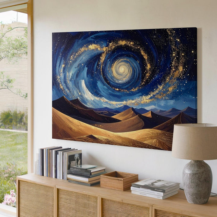 Desert Star Whirl Canvas – Cosmic Van Gogh-Style Galaxy Over Sand Dunes - Gifitto