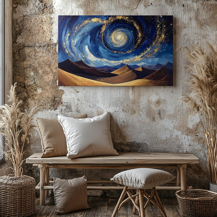 Desert Star Whirl Canvas – Cosmic Van Gogh-Style Galaxy Over Sand Dunes - Gifitto
