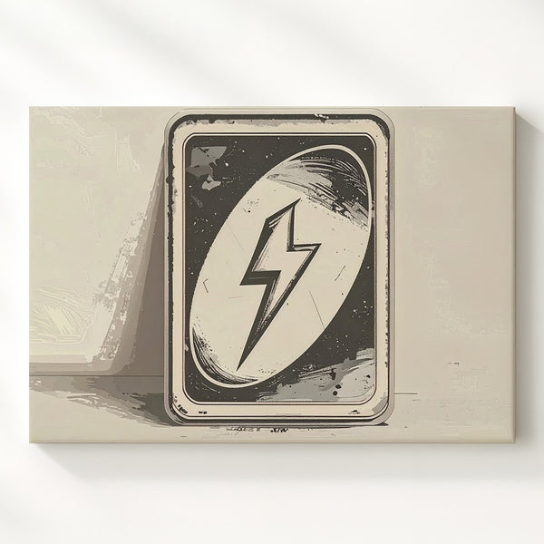 UNO Lightning Bolt Card Canvas – Minimalist Monochrome Game Art - Gifitto