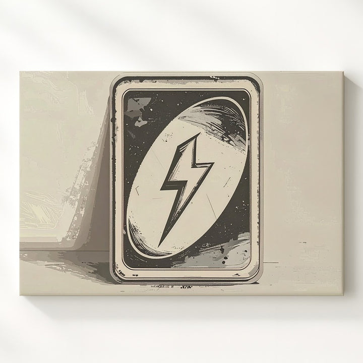 UNO Lightning Bolt Card Canvas – Minimalist Monochrome Game Art - Gifitto