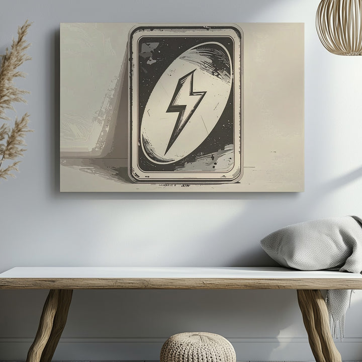 UNO Lightning Bolt Card Canvas – Minimalist Monochrome Game Art - Gifitto