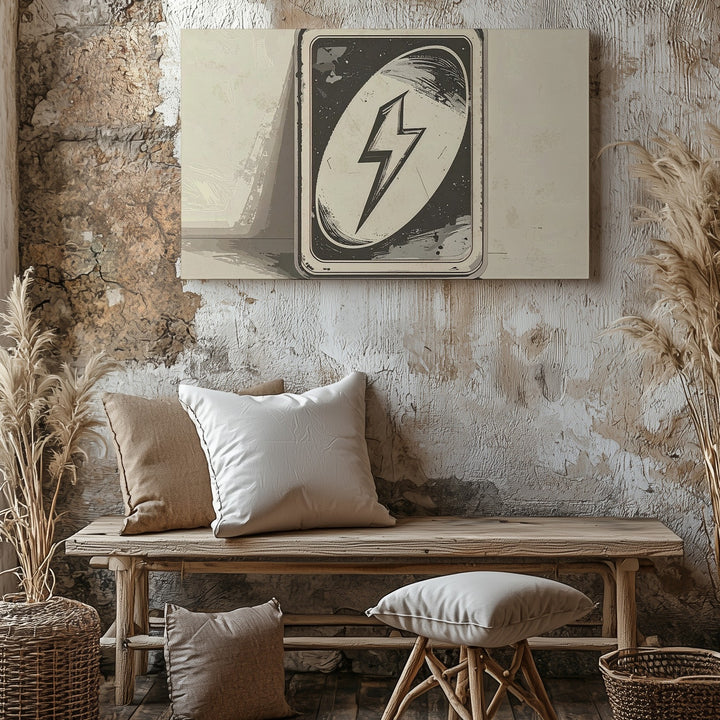 UNO Lightning Bolt Card Canvas – Minimalist Monochrome Game Art - Gifitto