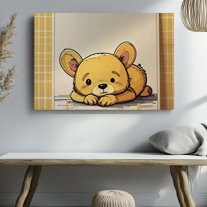 Content Winnie the Pooh Character Canvas – Vintage Nursery Wall Art - Gifitto
