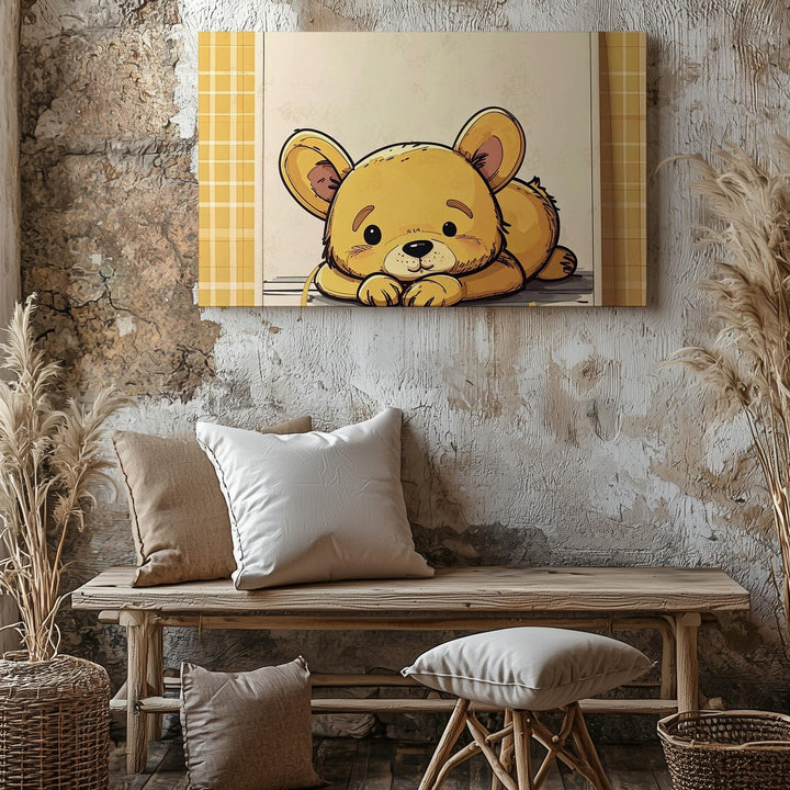 Content Winnie the Pooh Character Canvas – Vintage Nursery Wall Art - Gifitto