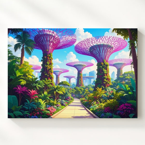 Futuristic Garden Path Canvas – Supertree Grove Fantasy Landscape Art - Gifitto