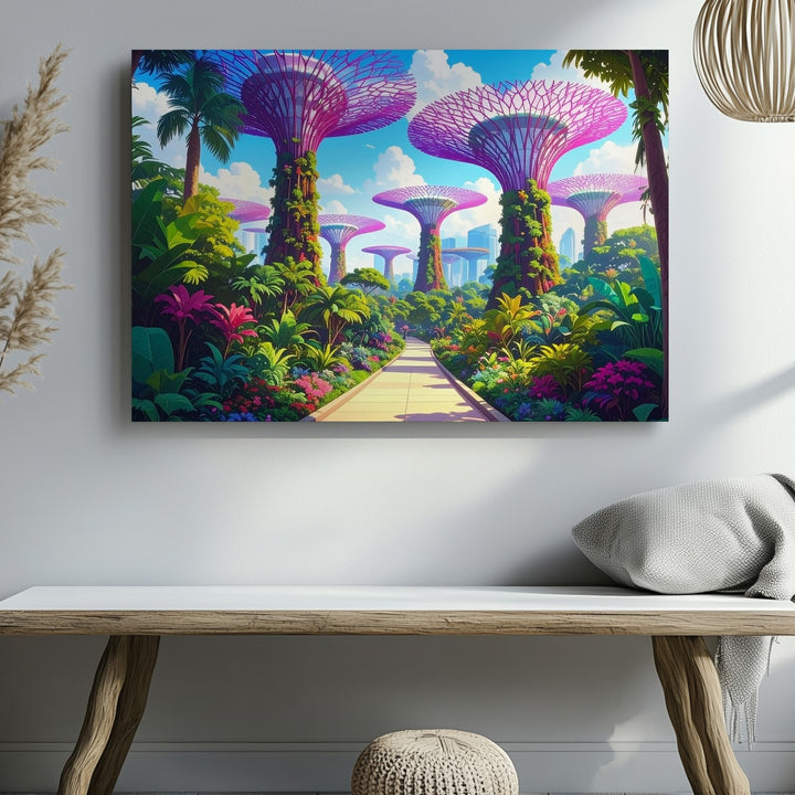Futuristic Garden Path Canvas – Supertree Grove Fantasy Landscape Art - Gifitto
