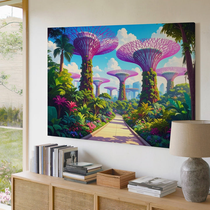 Futuristic Garden Path Canvas – Supertree Grove Fantasy Landscape Art - Gifitto