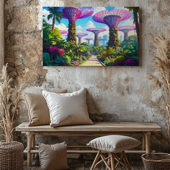 Futuristic Garden Path Canvas – Supertree Grove Fantasy Landscape Art - Gifitto
